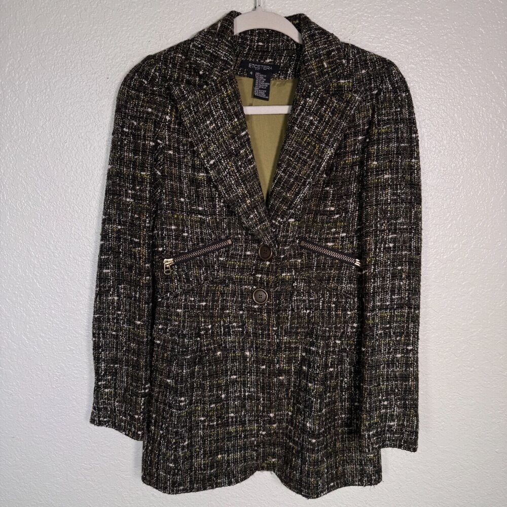 Etcetera Jacket Womens 4 Metallic Tweed Coat Academia Preppy Zipper Detail